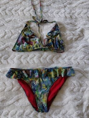 Stella McCartney Multicolor Floral Ruffle Bikini - Blue/Green/Red